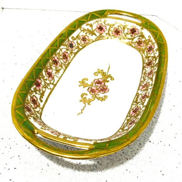 Vintage Hand Painted Nippon Porcelain Relish Tidbit Tray & 4 Salt Cellars Set - Picture 3 of 13